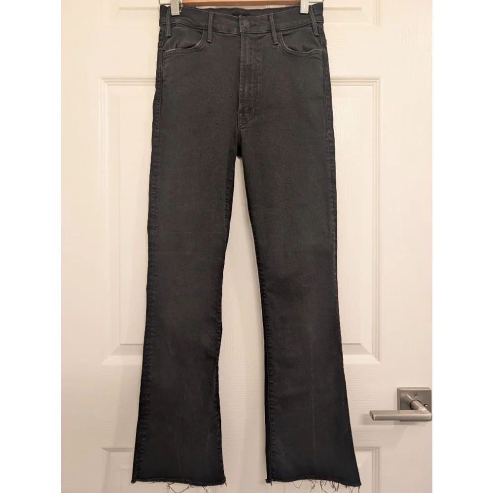 MOTHER Hustler Ankle Fray Black Jeans Size 26 Denim Pants Revolve Cropped Flared